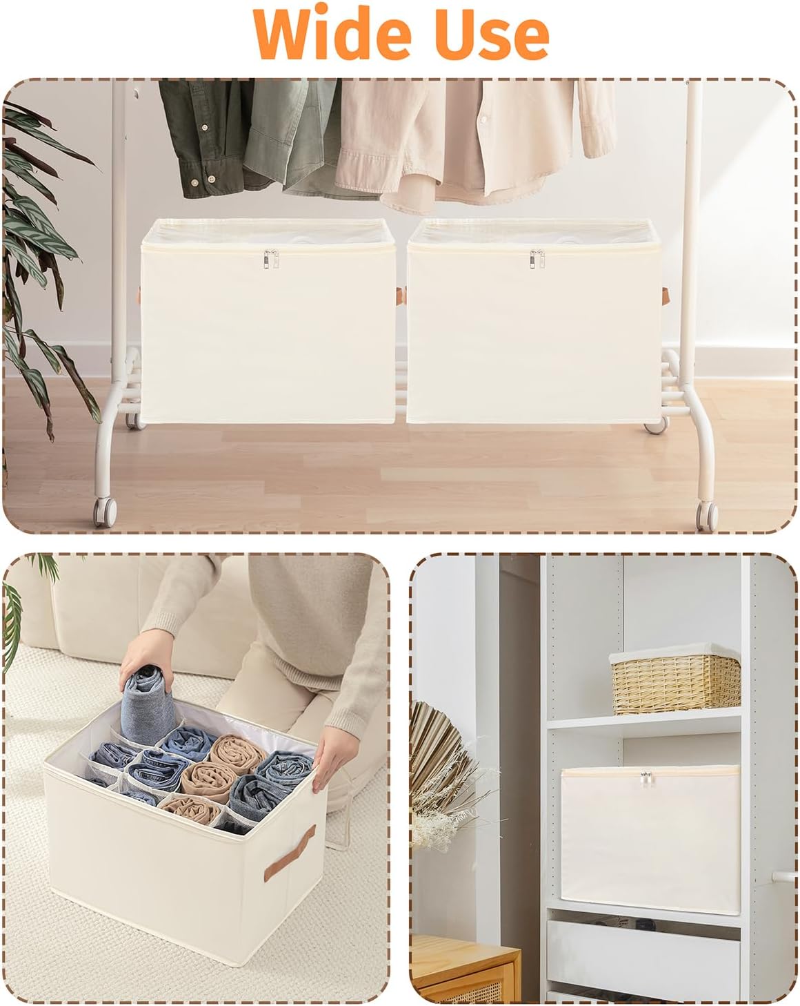2 Pack Foldable Shoe Organizer for Closet,Fits 12-24 Pairs,Dividers & Clear Cover,Space-Saving Shoe Storage Bins,12 Cell Closet Organizer for Shoe,Clothing,Yoga Pants,T-shirts, and More (Beige)