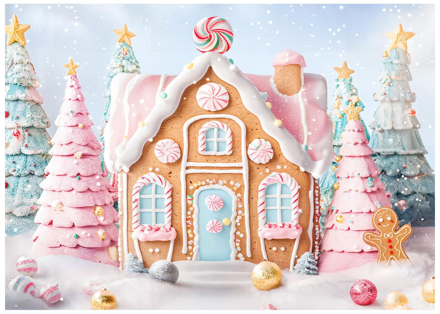 Ladvis Gingerbread House Backdrop Christmas Candy House Backdrop Girls Sweet Candy Cottage Birthday Party Decorations Winter Wonderland Photo Background Decorations Photo Booth Props 82.7"x59"