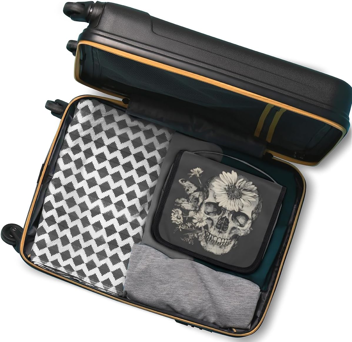 Travel Hanging Toiletry Bag for Women kids, Vintage Skull Flower Cosmetic Bag Waterproof Makeup Organizer for weekend overnight Bathroom