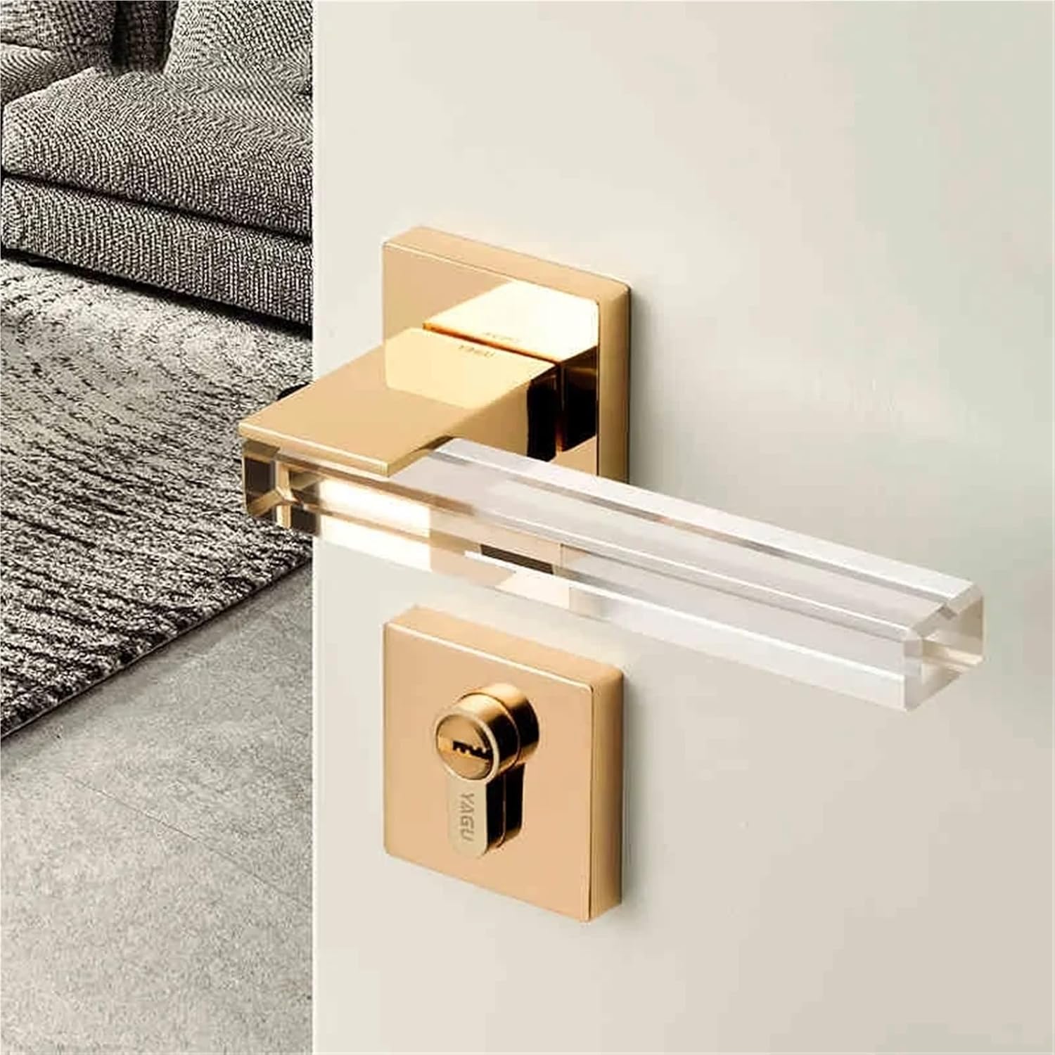 Modern Crystal Mute Room Door Lock Handle Fashion Interior Gate Furniture Hardware keyed Entrance Lock(7286-225XL-N)