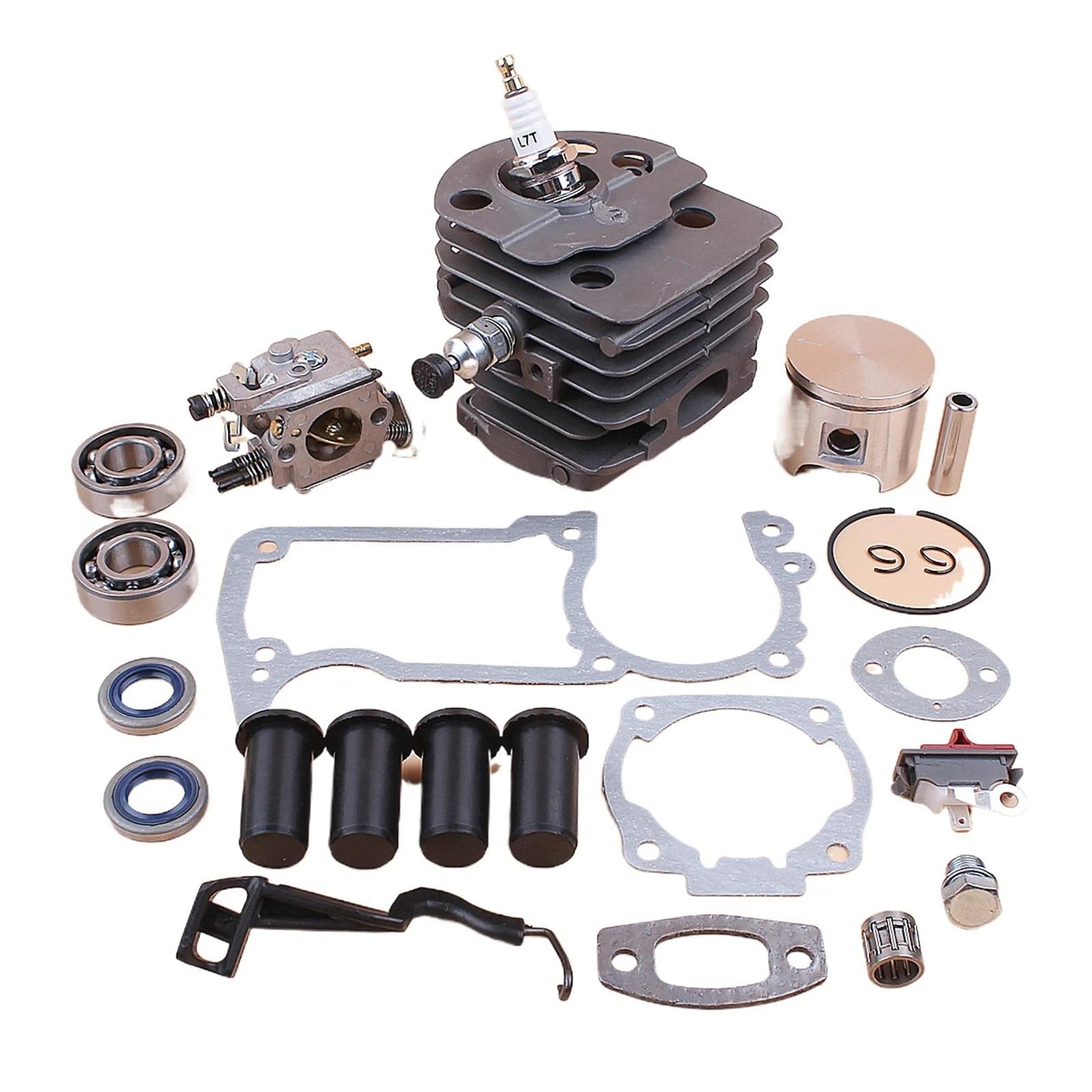 Compatible con motosierra Husqvarna 55 51, tapón de compresión de liberación, pistón de cilindro de 46 mm, carburador, amortiguador AV, kit de juntas de varilla de estrangulación.