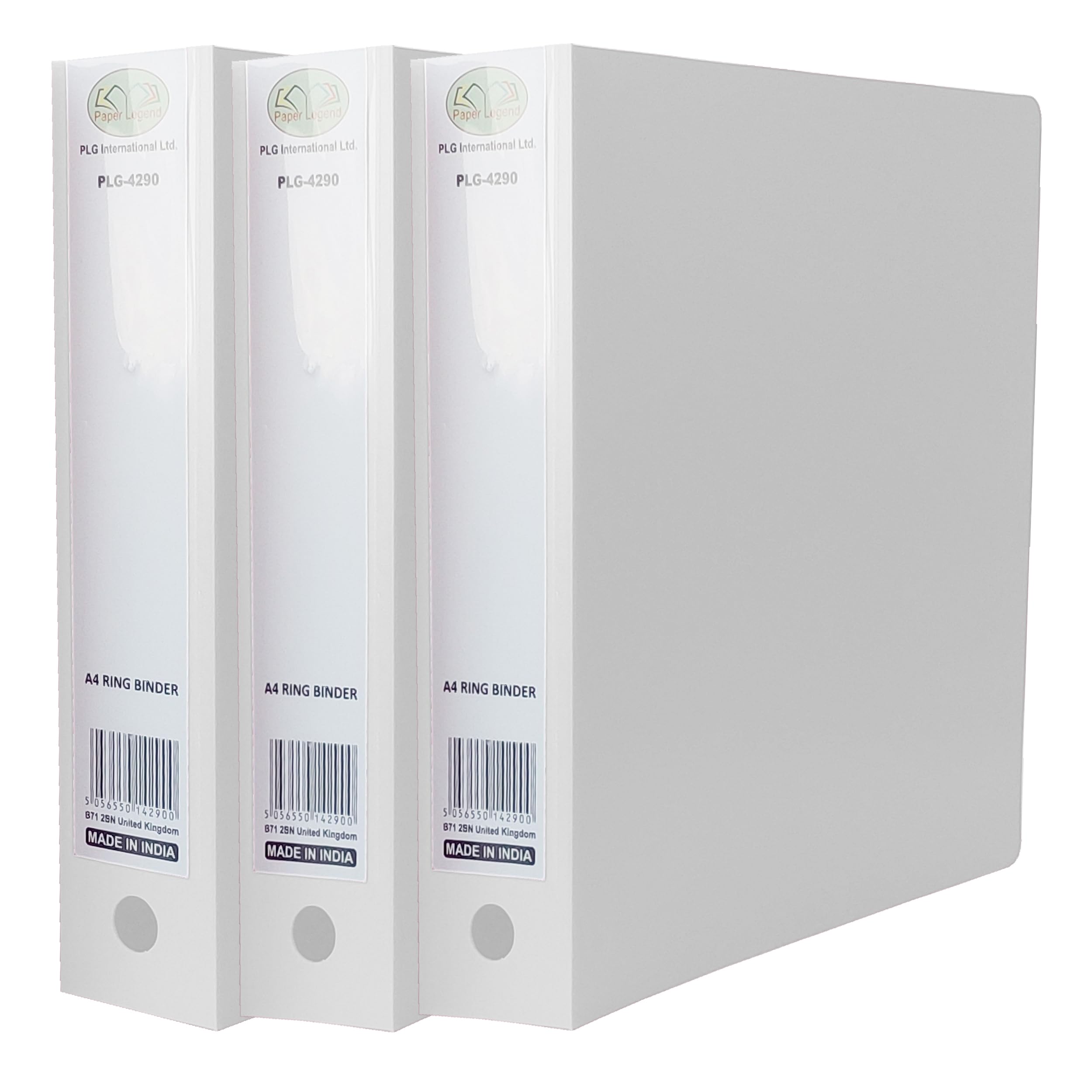 (Pack of 3) A4 Ring Binder File Folder Large Capacity Holds Up to 500 Sheets 65mm Spine with Finger Pull 2 O-Ring Premium Binder File for Business Document Organisation (White)