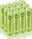 Brightown 12-Pack Rechargeable AA Batteries - 1000mAh 1.2V NiMH High Capacity Batteries - Ideal for Solar Lights & Home Devices, Recharge up to 1000x Times, Pre-Charged