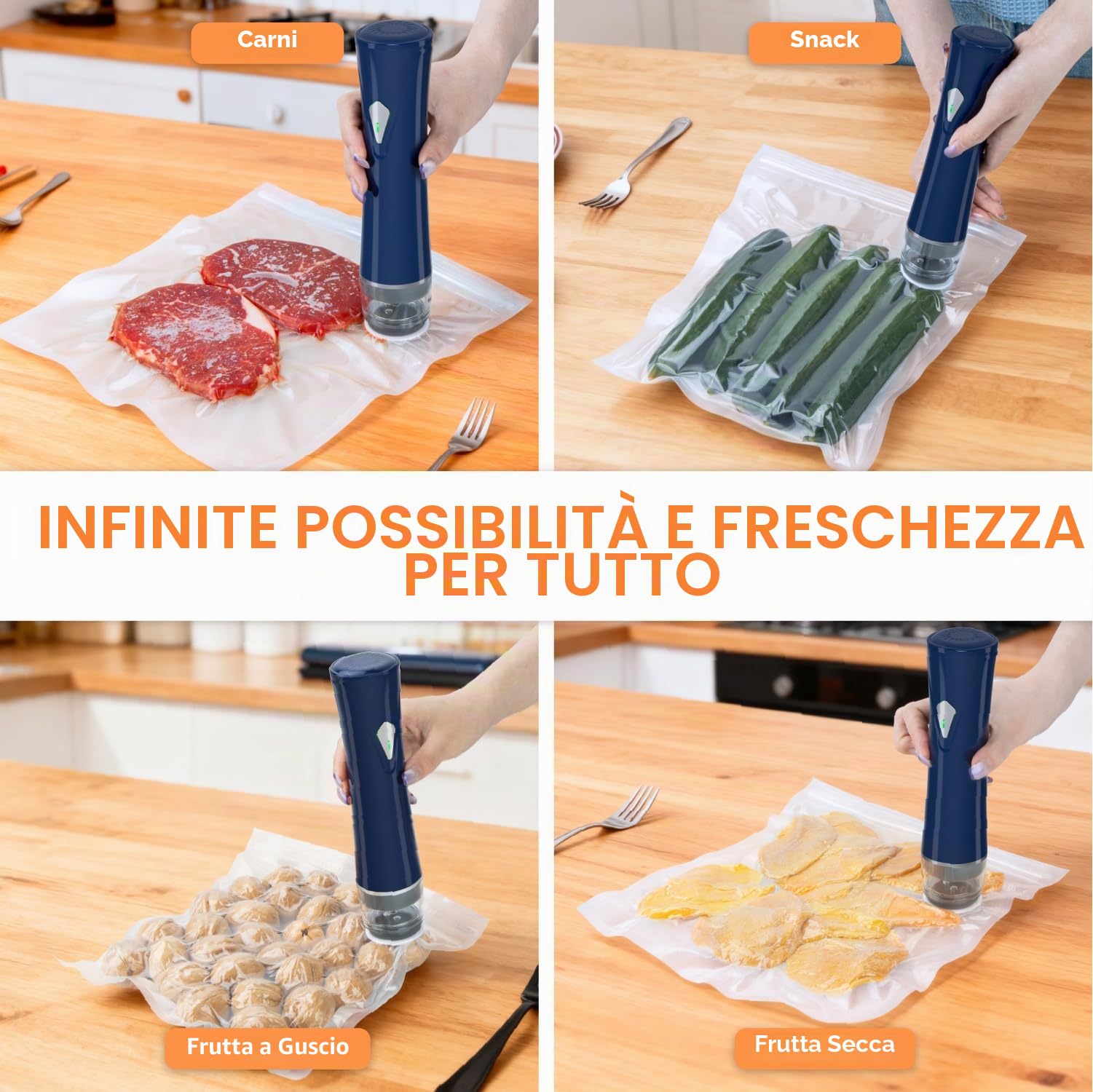 GPUTEK Piccola macchina sottovuoto alimenti, con una potenza di aspirazione di 60 kPa, dispositivo per il sottovuoto con 15 sacchetti riutilizzabili, ricarica USB,per casa, viaggi, campeggio