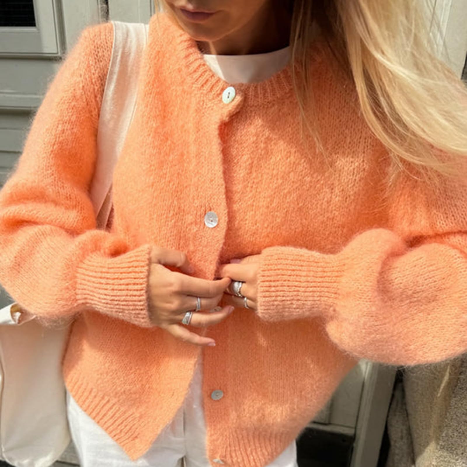 Geagodelia Cardigan élégant à manches longues pour femme - En tricot - Y2k - Pour l'automne et le printemps