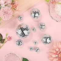 Vista 4 de 10 adornos de bola de discoteca para tartas, 5 tamaños, mini bolas de discoteca plateadas, accesorios temáticos de discoteca para fiesta