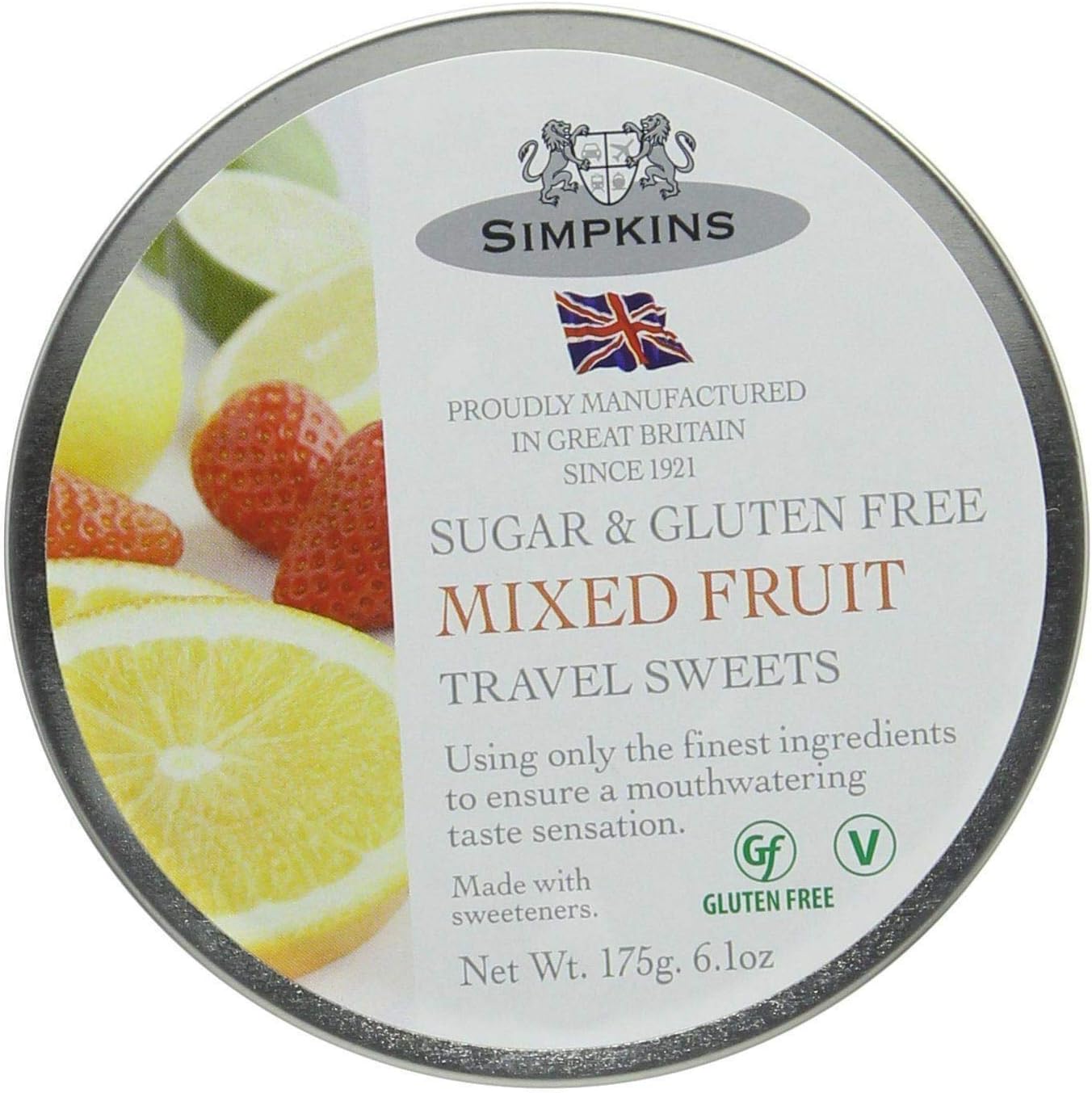 Simpkins Sugar Free Mixed Fruit Travel Sweets 175g Tin (Pack of 3)