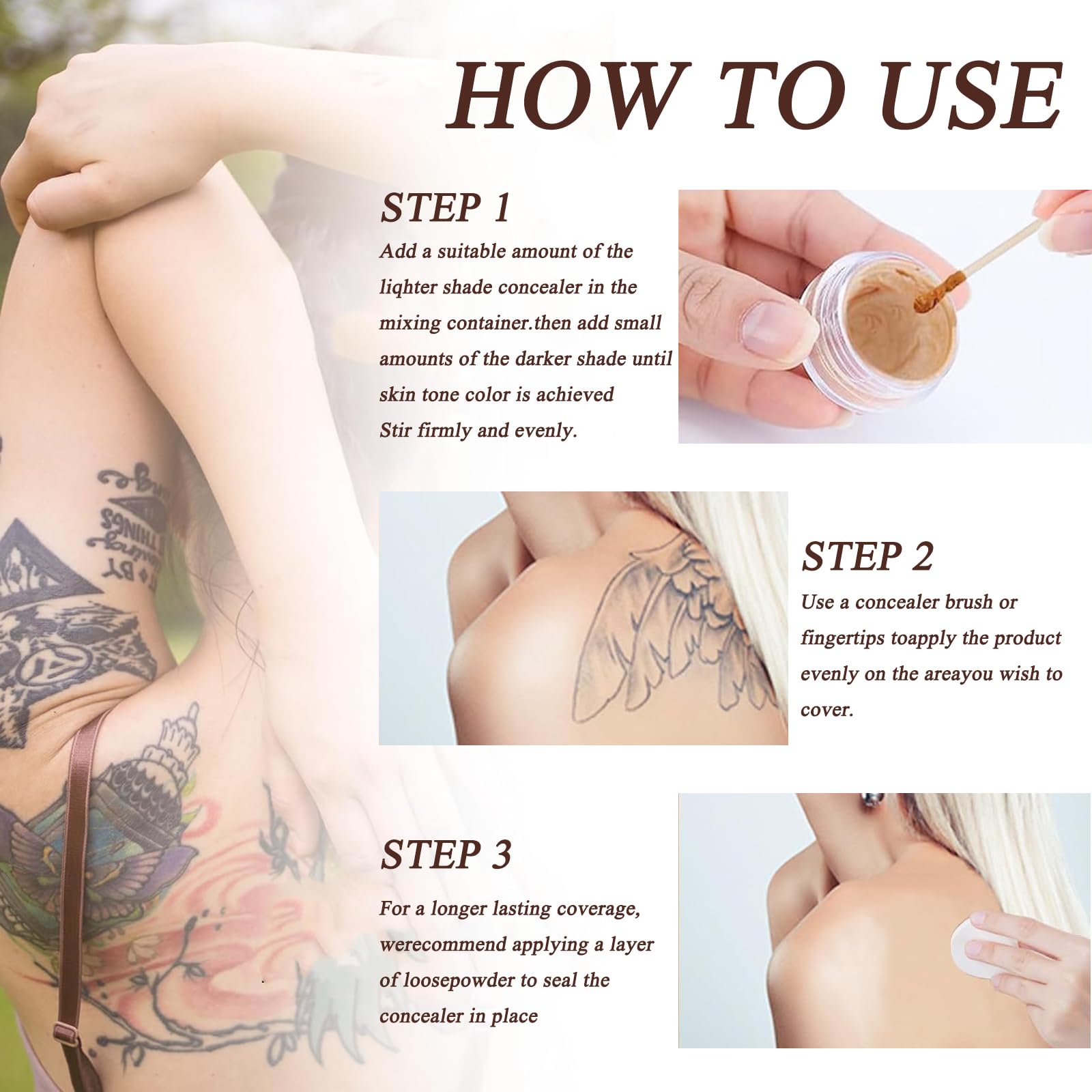 Tattoo Cover up Makeup,Two Color Tattoo Cover,Natural Scar Concealer,Tattoo Cover up Makeup Waterproof to Cover Tattoo,Scar,Birthmarks,Vitiligo,for Men & Women, All Skin Types - Image 2