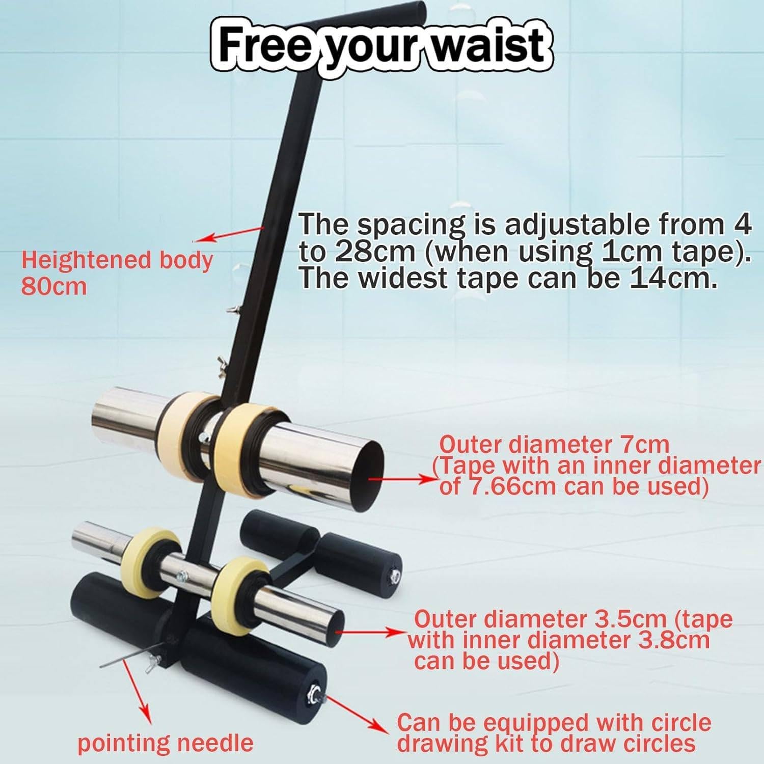 Manual Floor Tape Applicator, Hand Walk-Behind Floor/Line Marking Machine, Sports Counrt Floor Tape Applicator, for Hospital, Gymnasium, School(