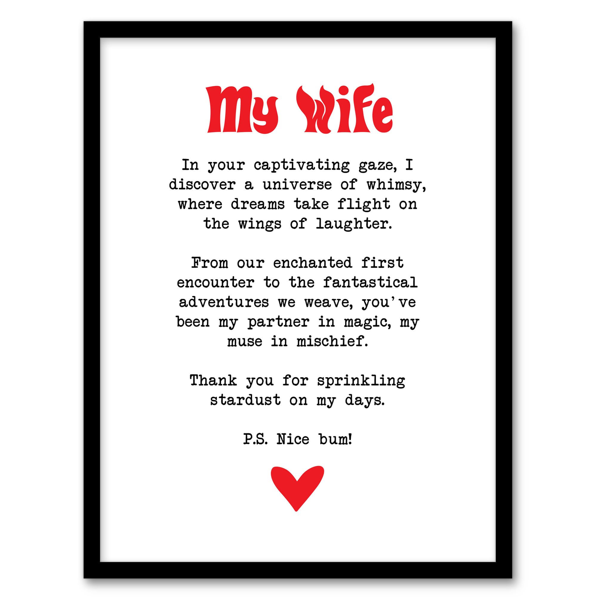 Artery8 Love Poem Whimsy Magic Wife Romantic Poetry Fun Bedroom Artwork Framed Wall Art Print A4