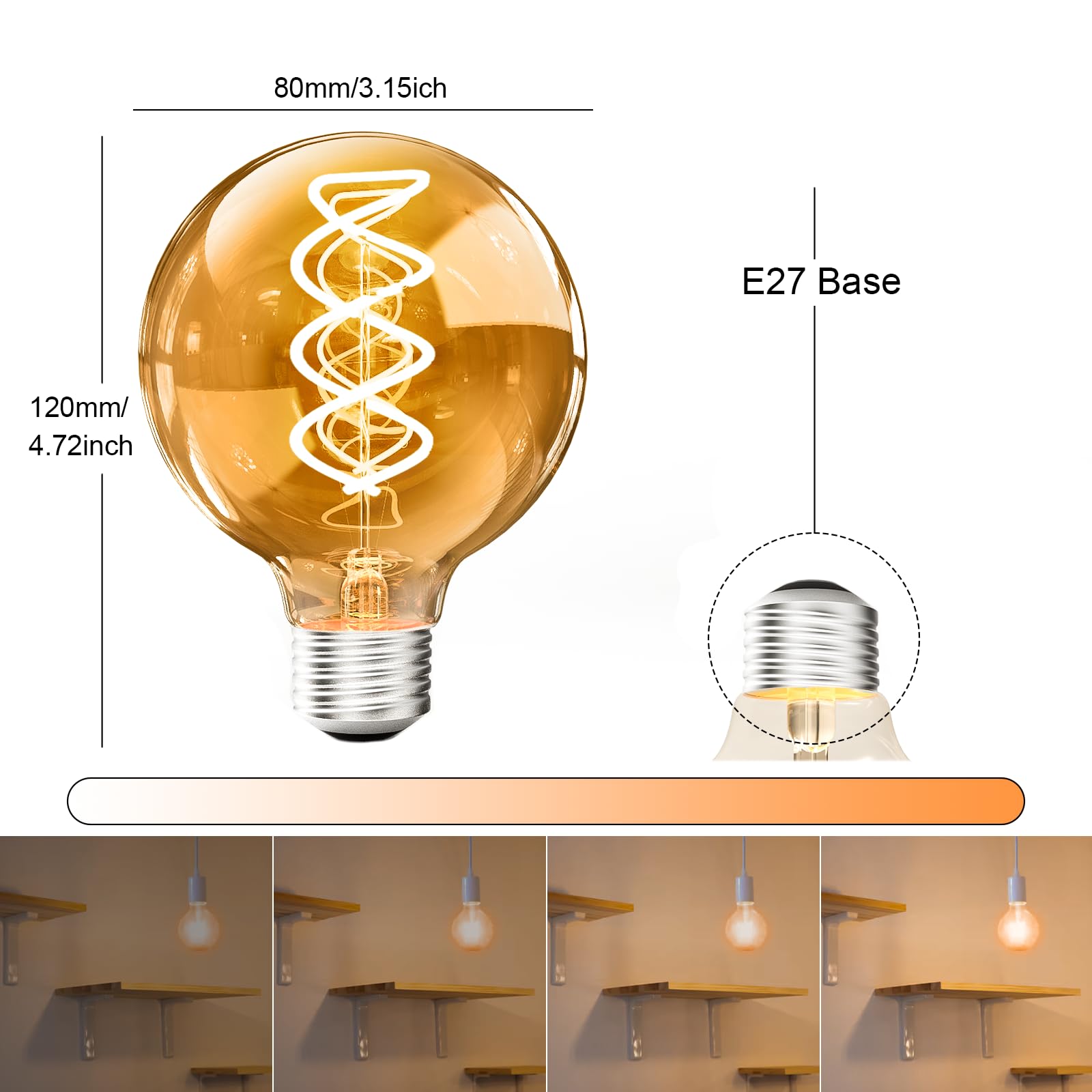 CREATESTAR Bombilla LED Vintage E27 4W Regulable, 2700K Retro Edison G80 de Filamento - Equivalente a 35W - Para Iluminación Industrial y Nostálgica