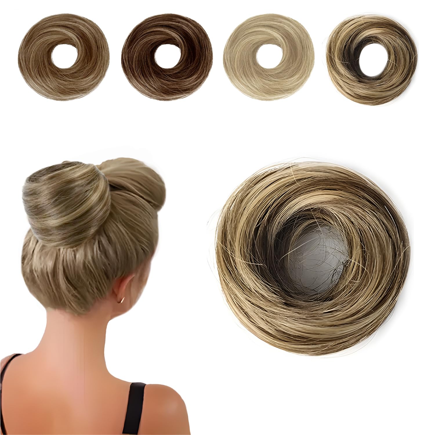 Hair Bun Extensions for Women Messy Bun Hair Piece, Synthetic Messy Hair Bun Scrunchie, Elastic Updo Accessories