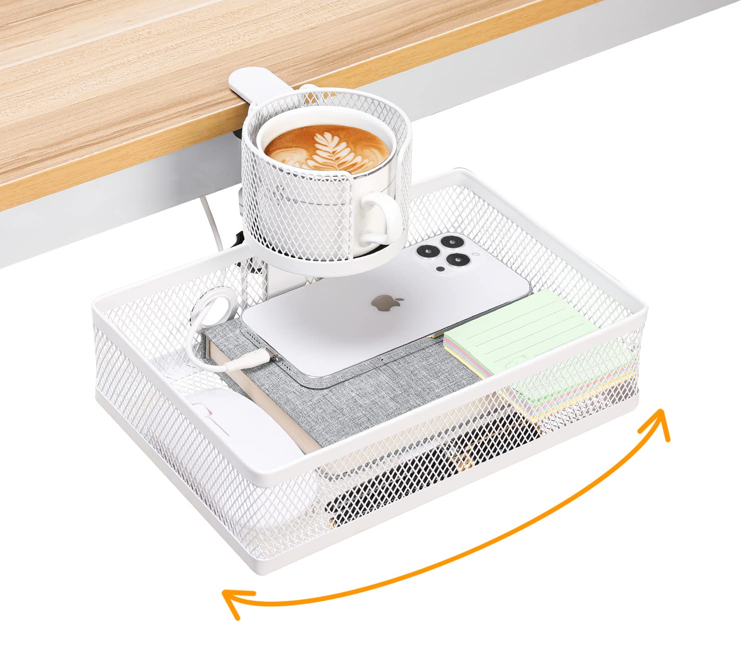 DramLan Desk Organiser with Cup Holder, 360°Rotating Hidden Under Desk ...