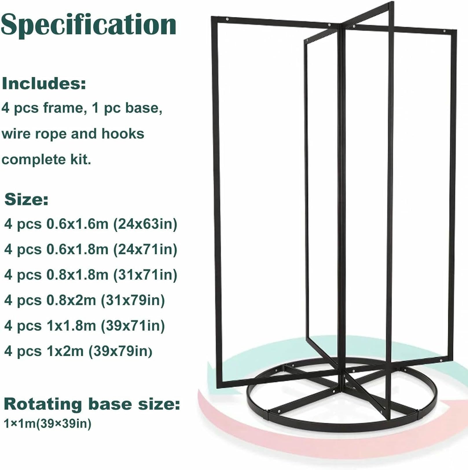 Obracany o 360° wieszak na zdjęcia / stojak na plakaty z haczykami do obrazów i zdjęć, biała rama aluminiowa, wieszak na dzieła sztuki na wystawie (4 sztuki 1X2M/39X79In+podstawa)
