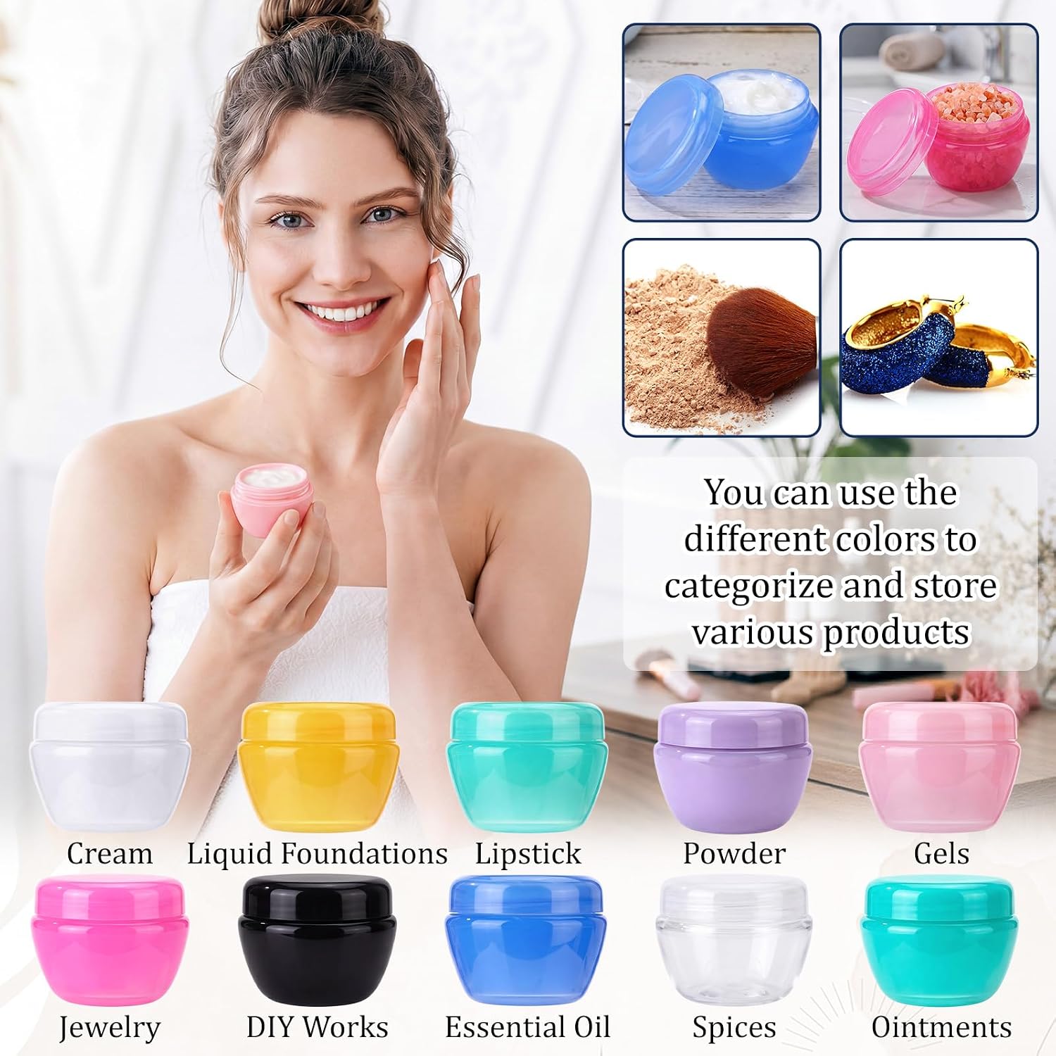 100 Pack Refillable Plastic Mushroom Jar Leak Proof Mini Travel Jars, Travel Containers for Creams Jewelry Case Toiletries Moisturizer Plastic Small Jar(20G)