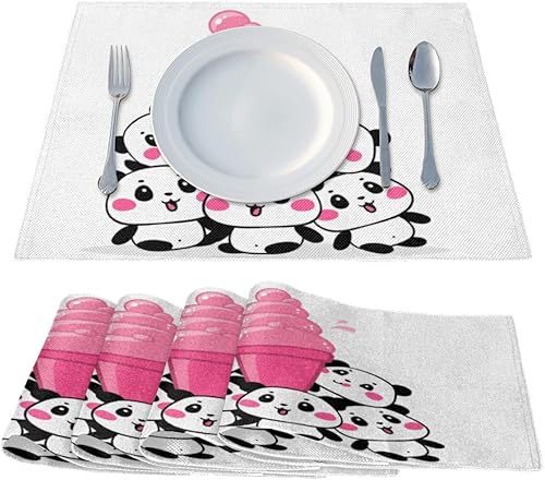 Miniatura 2 de Cute Panda Design Placemats Set of 4 Table Mats Washable Placemat Waterproof Place Mats for Party Home Dining Table Decor 18x12 in
