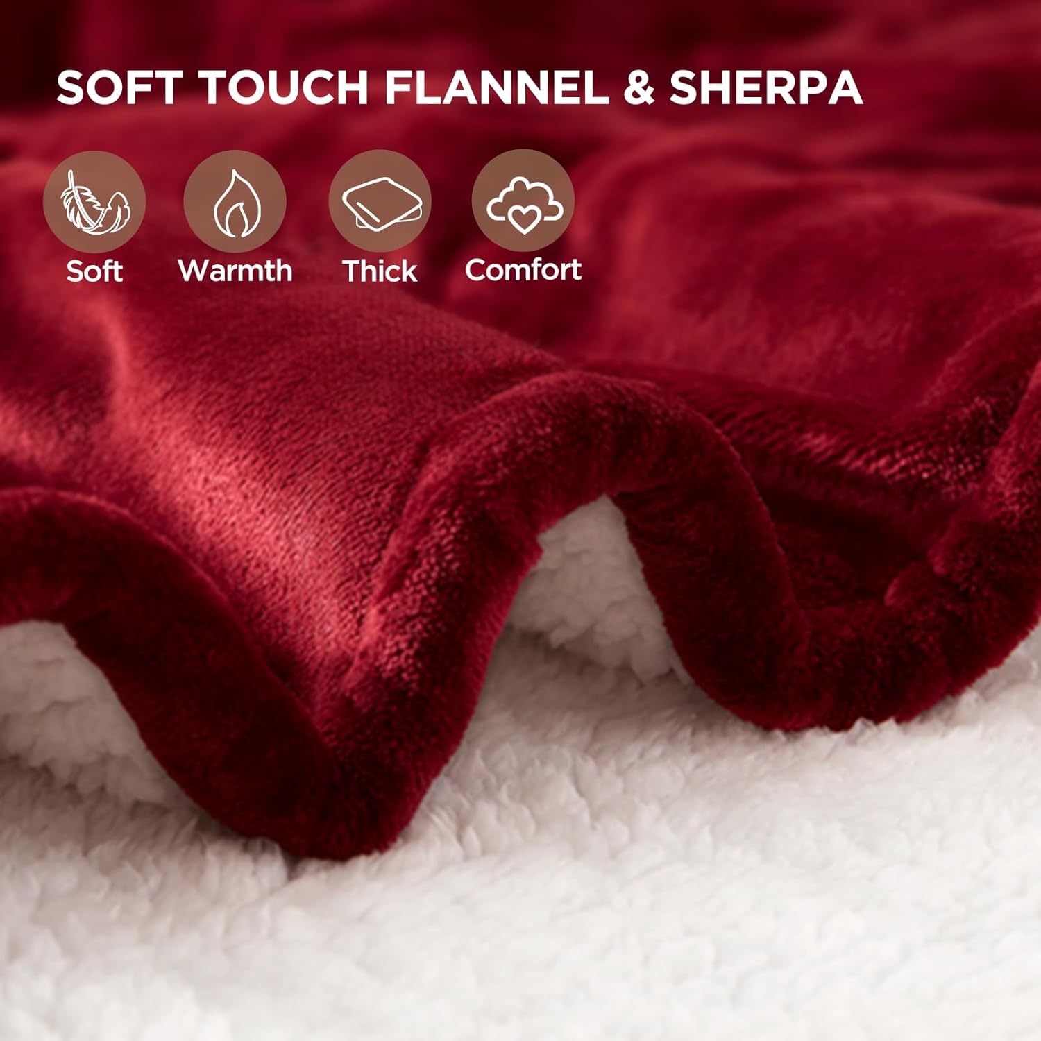 Westinghouse Heated Throw Blanket, Soft Flannel to Sherpa Electric Throw with 6 Heating Levels, 2-10 Hours Time Settings, Fast Heating, Machine Washable 50x60 Inch, Red - Image 6