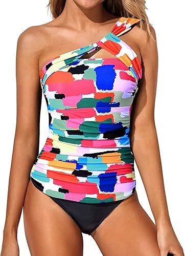 Tempt Me - Trajes de baño de dos piezas para mujer, estilo tankini, con diseño de parte superior de hombro descubierto y parte inferior