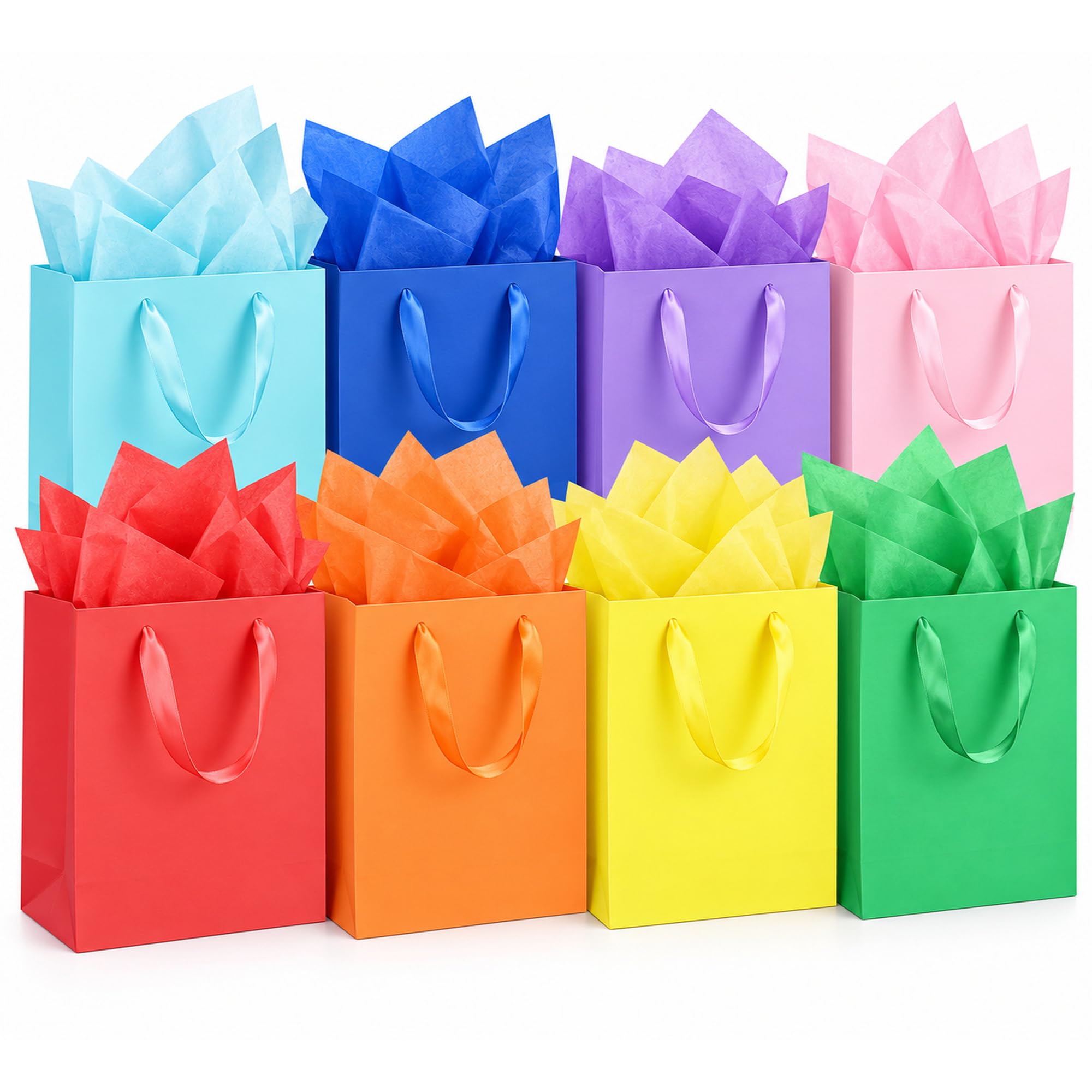 MOXARYSU 8Pcs Small Medium Gift Bags With 16 Tissues Paper 8x5x10 Inch
