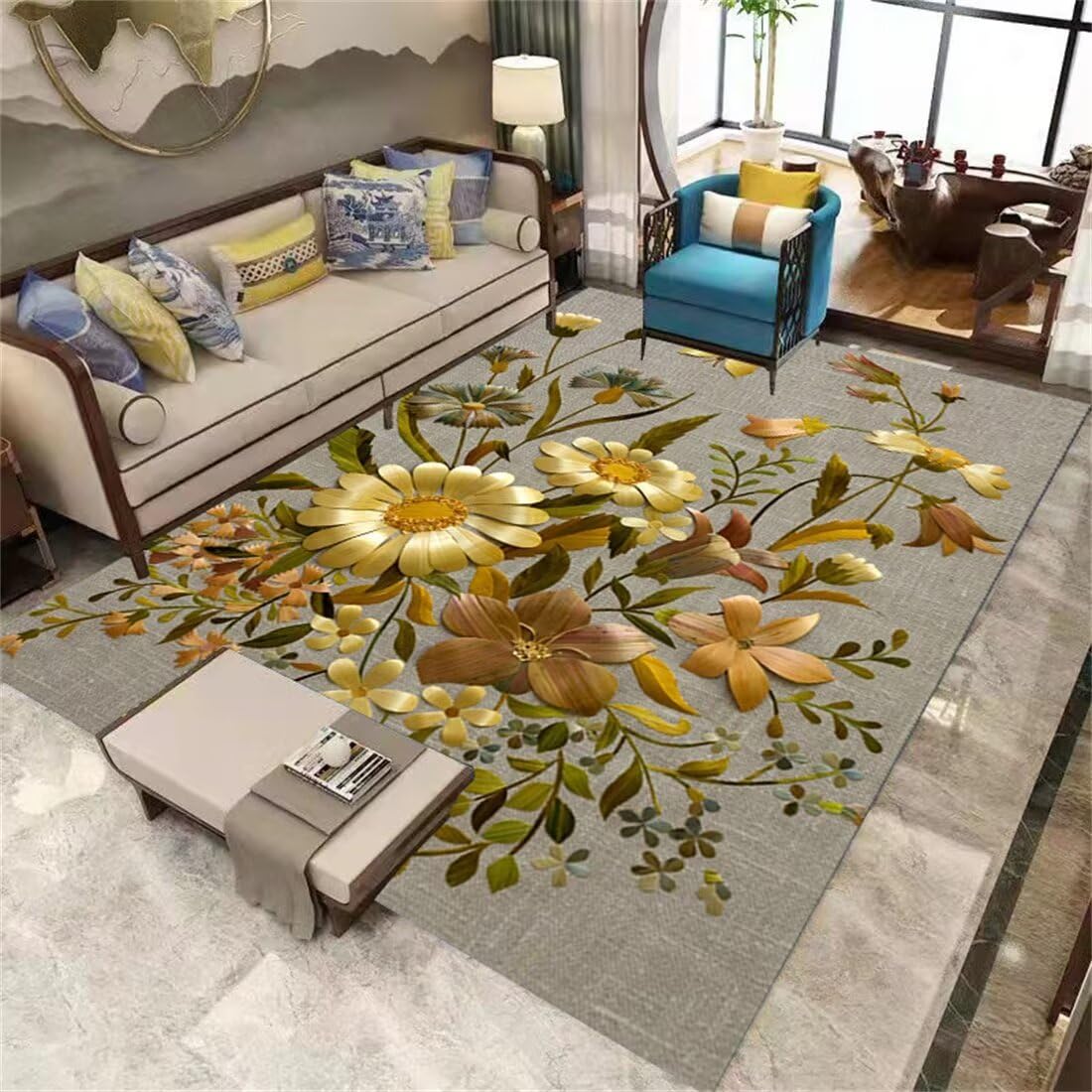 Tapis de décoration lavable pour rafraîchir un salon moderne sombre