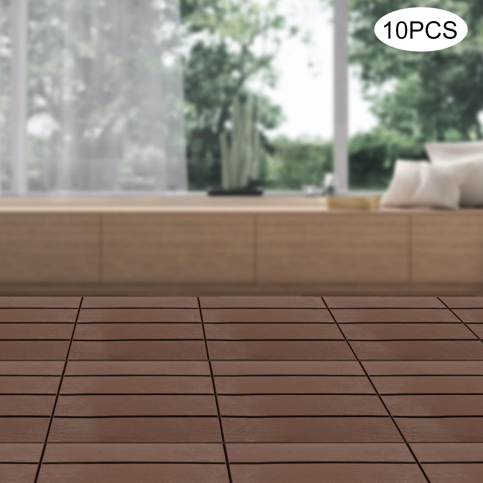 12 Lattes Dalles en Bois d’Acacia Carrelage de Balcon, Dalles de Terrasse Emboîtables, Carrelage Sol Bois Dalle Clipsable Revêtement, Épaisseur 20 MM pour Jardin Piscine Balcon (10, 30 * 30 cm)