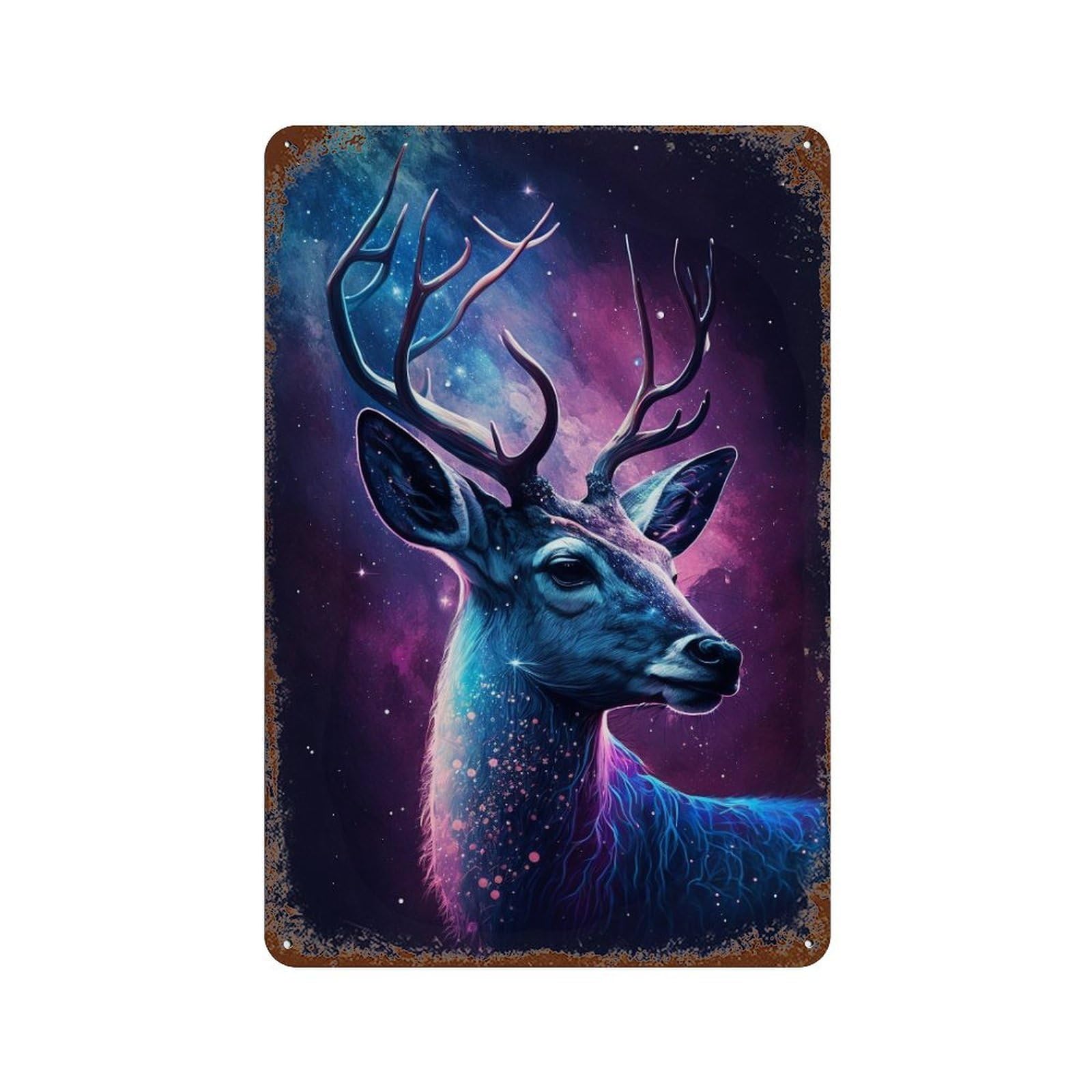 Galactic Deer Art Print-2 Rustic Tin Plaque 11.8"x7.9", Classic Wall Plaque for Garage, Pub Or Kitchen