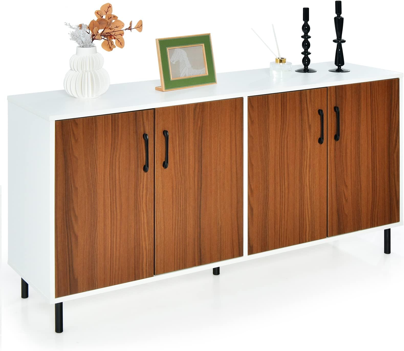 4-Door Large Buffet Sideboard, Kitchen Storage Cabinet, Wooden Buffet Server Cupboard, 5-Leg Structure, Accent Cabinet, Ideal for Living Room