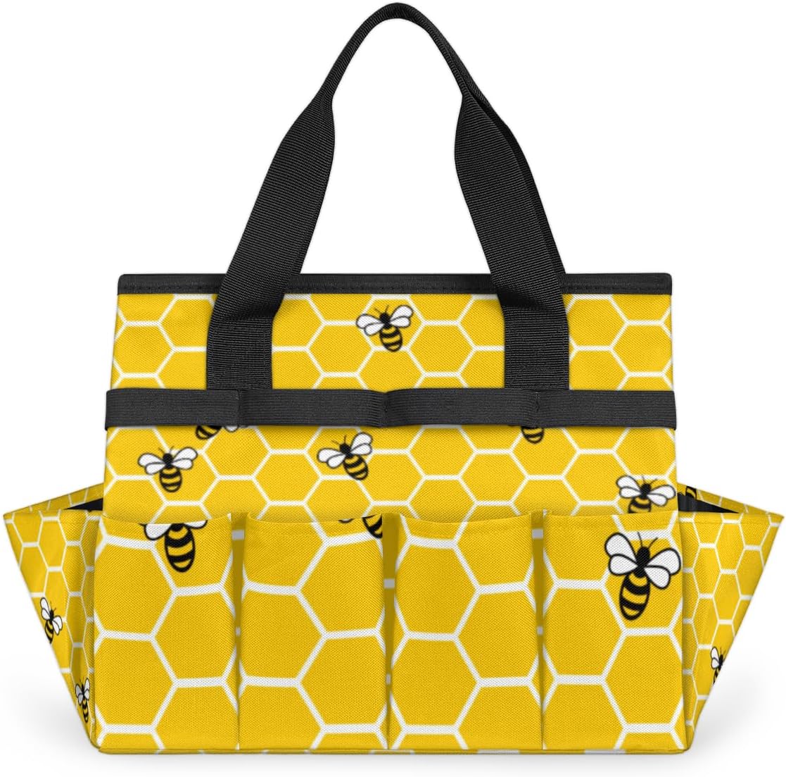 Garden Tote Bag with Pockets Bee Flower Gardening Bags for Tools Organizer Heavy Duty Storage Bag with Handle for Lawn Yard Casual