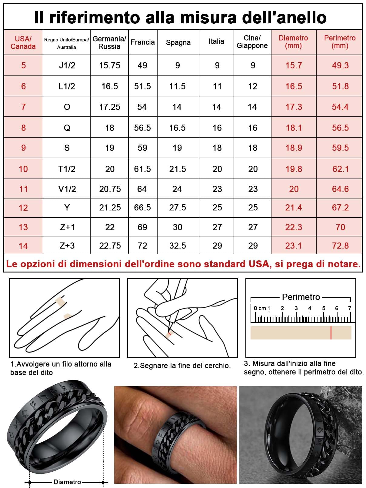 FaithHeart Anti-stress Anello Vichingo a Catena Ruotabile Ansiolitico Anello Uomo Runa Anello Personalizzabile Nome Inciso Data Inciso Anello Punk Hip-pop Taglia IT 14-32