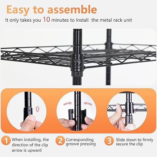 Vista 146 de FDW - Estantería metálica : 6 estantes de alambre de acero resistente ajustables, con ruedas, 48 pulgadas (L) x 18 pulgadas (An) x 76 pulgadas (A)