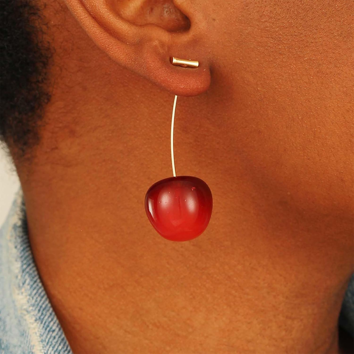 Vintage Red Cherry Dangle Earrings Fruit Cherry Drop Earrings 3D Cherry Earrings Gold Cherry Cute Earrings Funny Cherries Earrings Jewelry for Women - Image 5