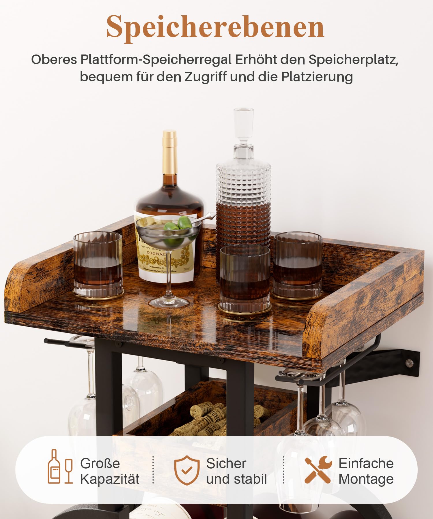 Yorbay Weinregal freistehend 15 Flaschen, Flaschenregal mit Glashaltern, Dekorativer Flaschenhalter-Ständer für Küche, Bar, Esszimmer, Boden