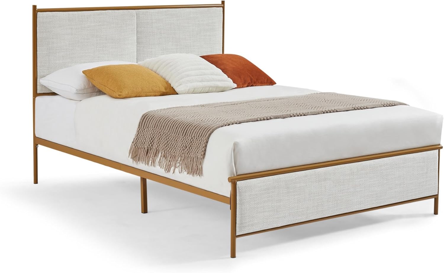 Close-up of the upholstered headboard and footboard