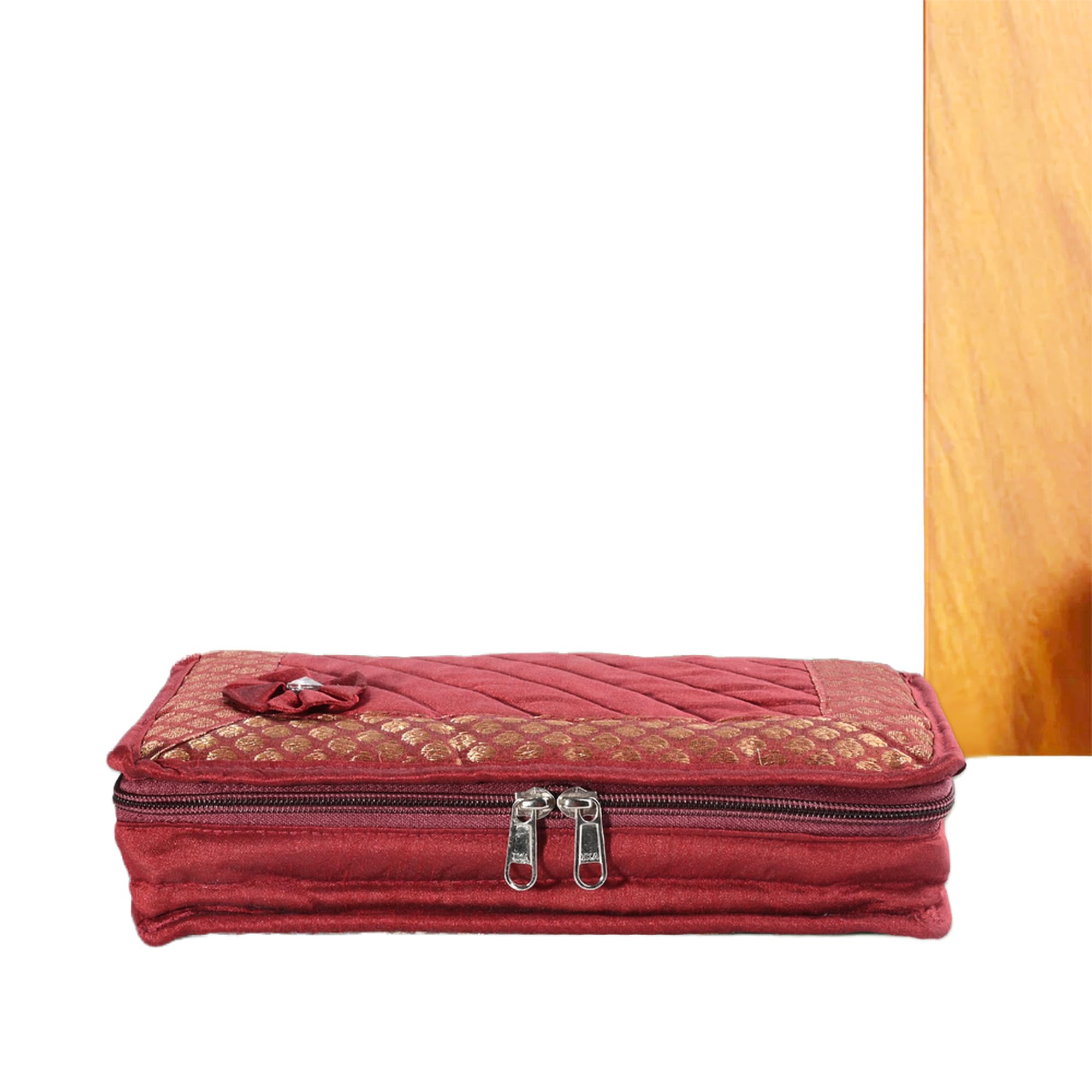 Kuber Industries Jewellery Pouches with Zipper | Necklace Organizer Box | Makeup Bag for Travel | Cosmetic Pouch for Women | Bow Design | Maroon