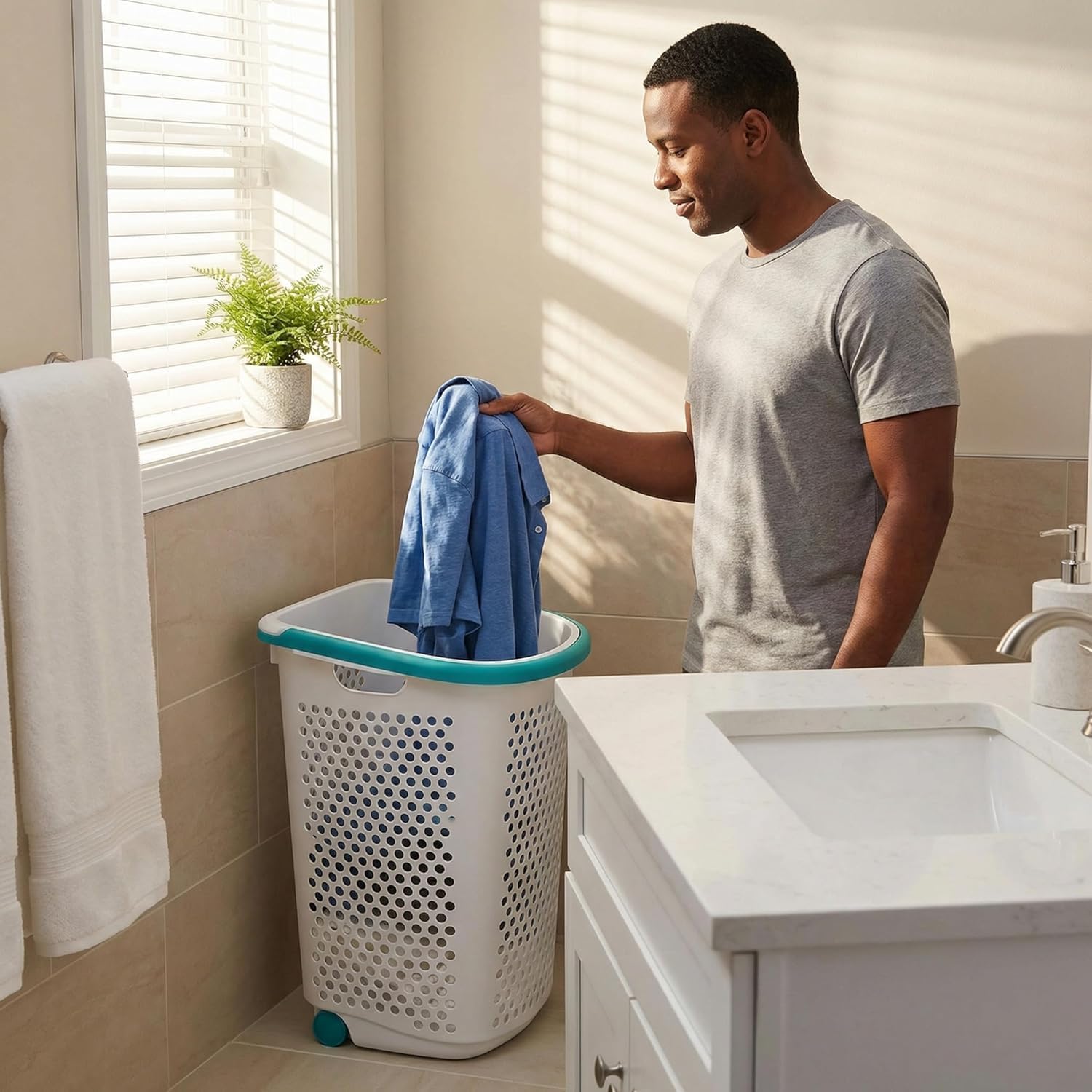 70.52 Liter Rolling Laundry Basket, Heavt-Duty Plastic Wheeled Design Clothes Laundry Hamper with Pop-Up Wide Handle, Large Capacity for Families, Dormitories, Laundry Rooms, 15.47 "W x 20.11"D x 25"H