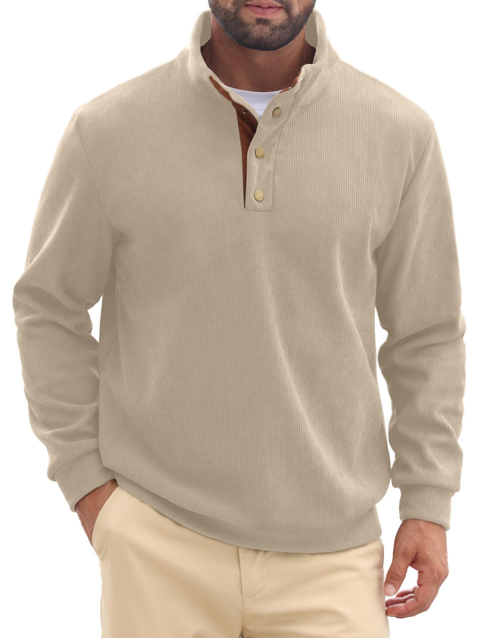QIXING Felpa da uomo con cappuccio a 1/4 Button Up Long Sleever Stand Collar Pullover