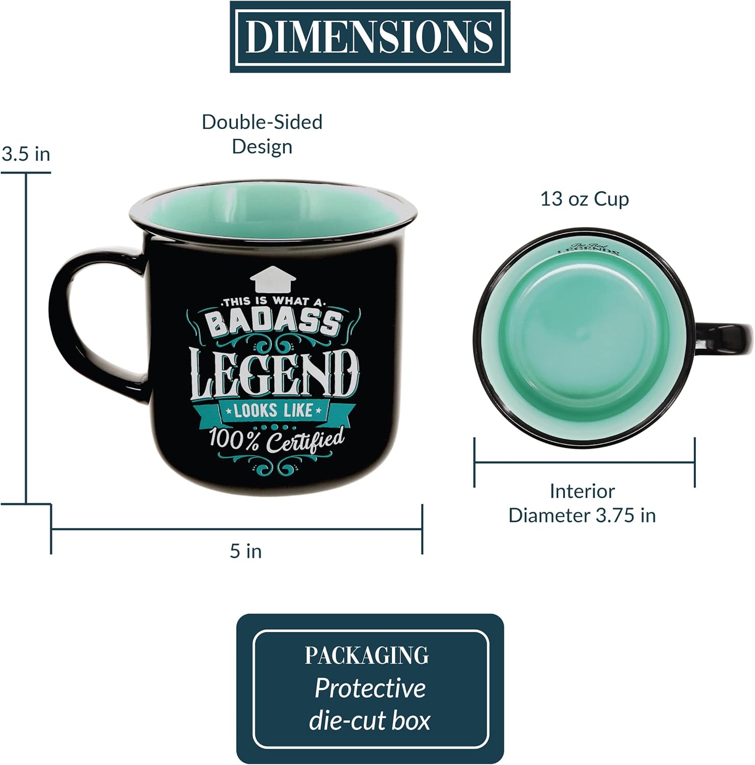 Pavilion Gift Company - Badass Legend - Ceramic 13-ounce Campfire Mug, Double Sided Coffee Cup, Sarcastic Mug, Sassy Gifts For Women, 1 Count, Black/Teal - Image 2