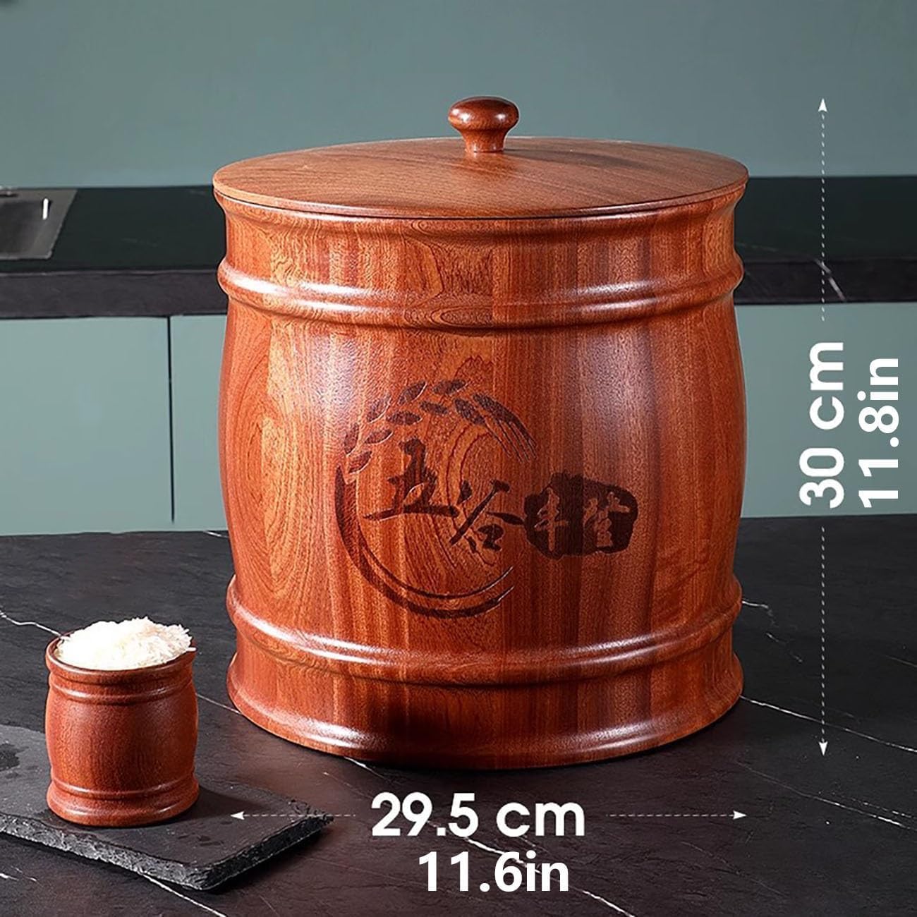 ELEFOCUS Home Rice Storage Box,Traditional Chinese Style Food Storage Jars,Airtight Storage Bucket,Rice Storage Containe With Lid(29.5 * 29.5 * 30cm)