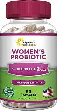 aSquared Nutrition Probiotics for Women - 50 Billion CFU Womens Probiotic Supports Digestive, Gut, Vaginal & Urinary Tract Health - Prebiotics for Females - 60 Capsules - Alt to Gummies