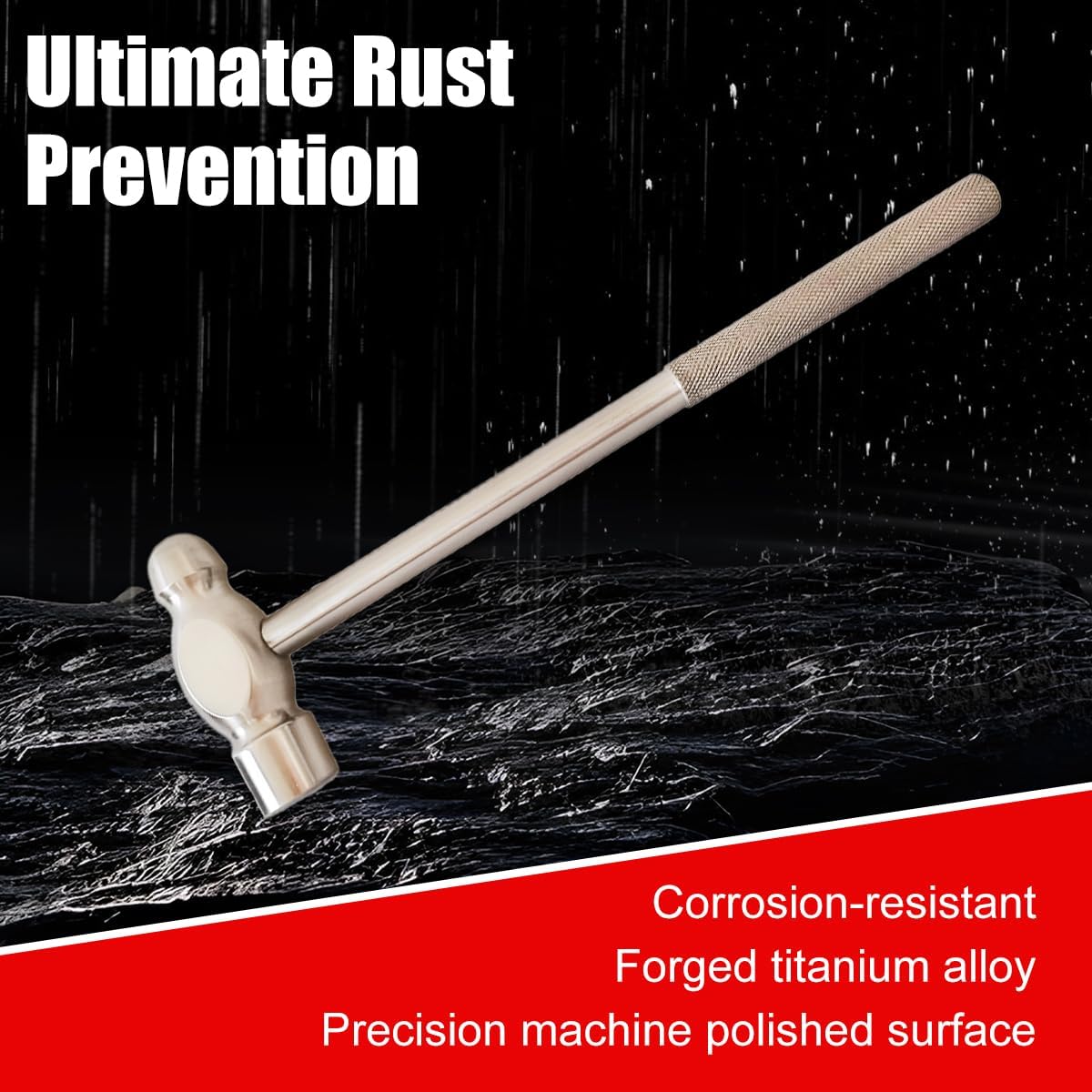 Titanium Ball Pein Hammer, with Titanium Handle, MRI Non-magnetic Tools, Light Weight, High Strength, Corrosion Resistant, Durable, Drop-forged, Industrial Grade, T1080 (head 300g)