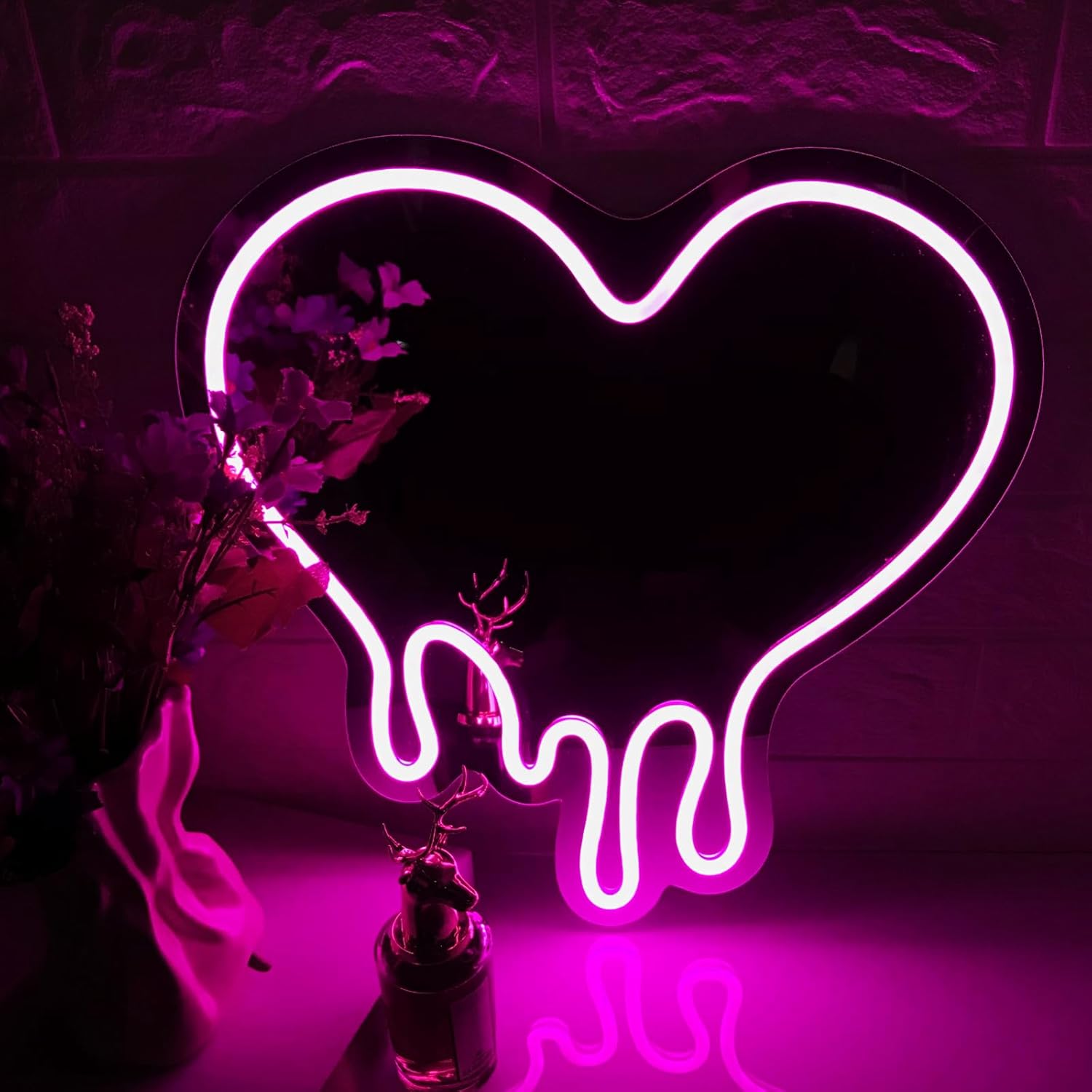 Melting Love Neon Acrylic Mirror Light LED Shatterproof Light Easy To Carry Adjustable Brightness And Home Beauty Decoration Practical And Beautiful