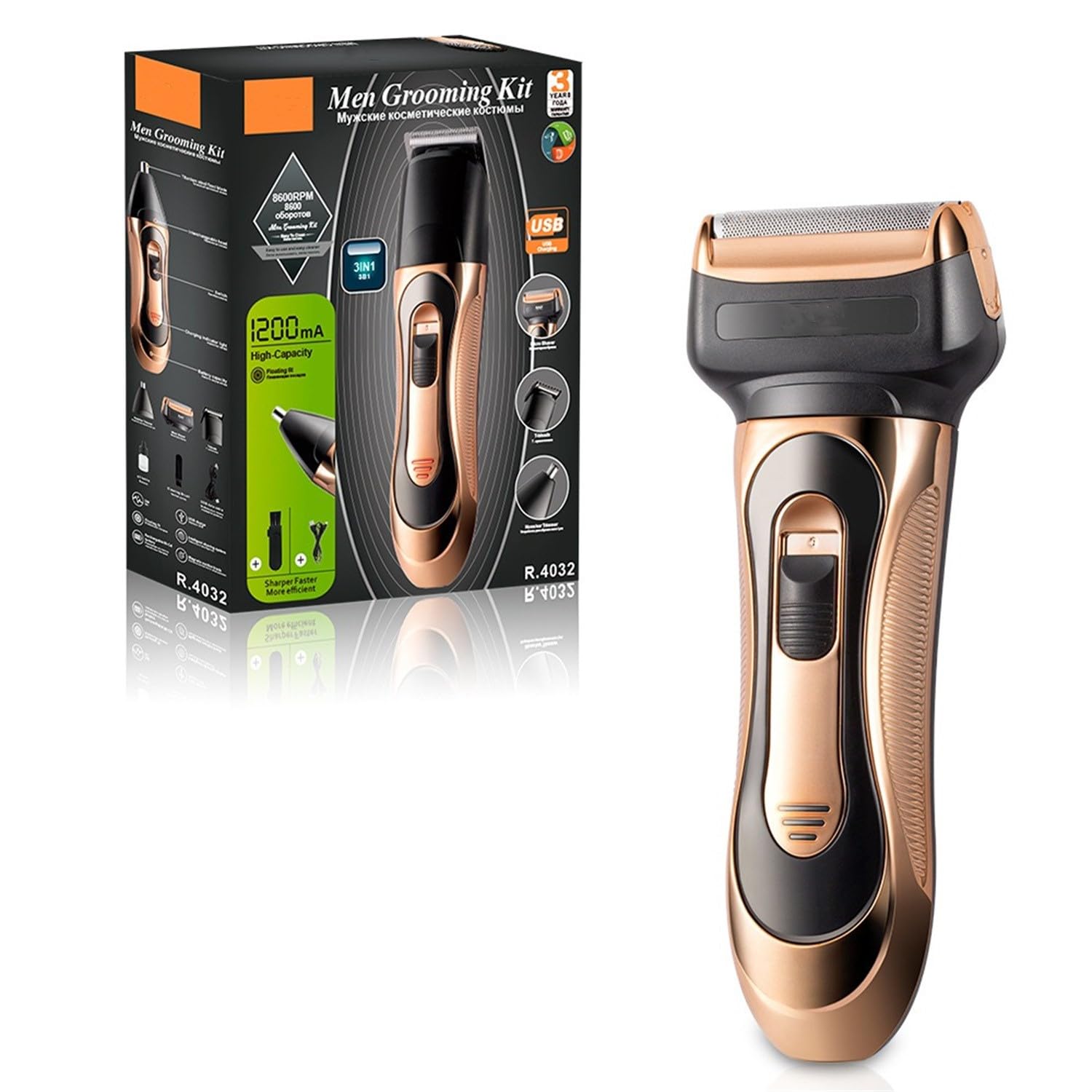 Regolabarba professionale e tagliacapelli, batteria a lunga durata, interfaccia USB, kit 6 in 1 per toelettatura da uomo