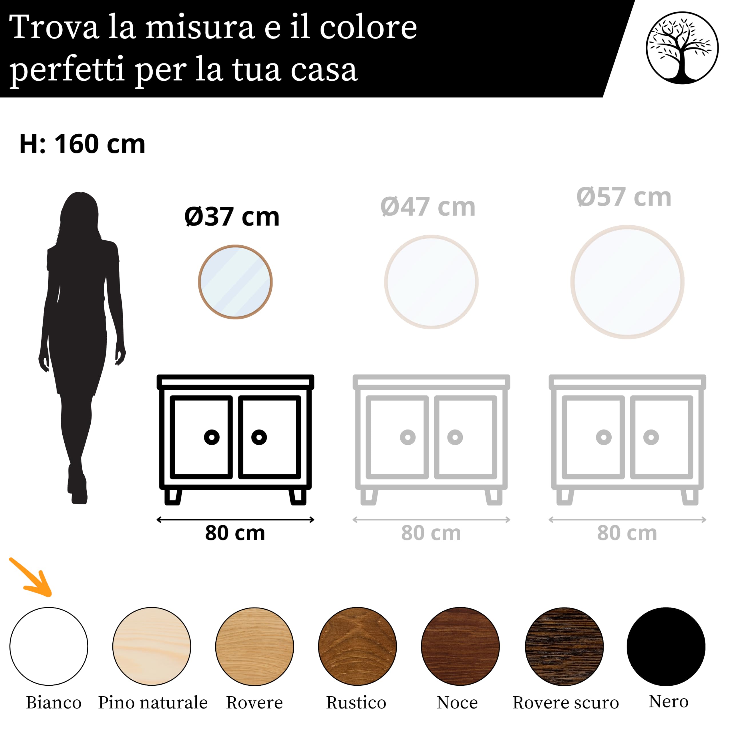 Specchio piccolo rotondo legno bianco | Legno massello, Montaggio facile, Prodotto nell'UE, Vetro a specchio da 4 mm, Gancio in metallo sicuro, Facile da pulire