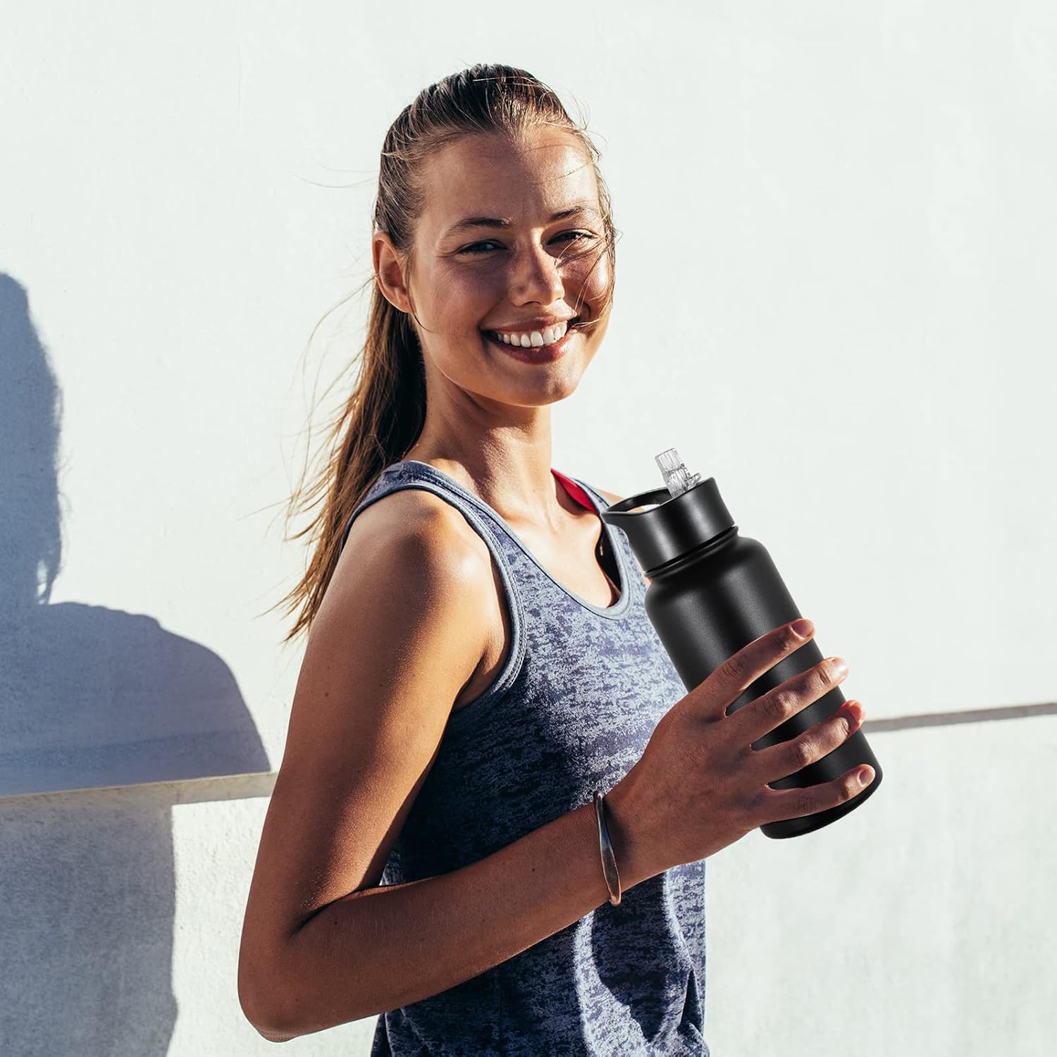 32 oz Insulated Water Bottle Bulk 8 Pack, Stainless Steel Sports Water Bottles with Straw Lid & Wide Mouth Lids, Double Walled Vacuum, Leak Proof, Black - Image 6