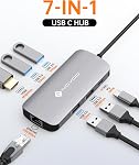 USB C Hub with Ethernet Adapter, 7 in 1 USB Splitter w/100W PD, USB C 3.0 to HDMI Adapter, 3 USB 3.0 Ports, 1 USB 2.0 Port, 7-Port Slim USB Docking Station for Laptop, MacBook Pro, Surface, XPS NOVOO | Ethernet, 100W PD Charging Port, USB x 4, USBC H