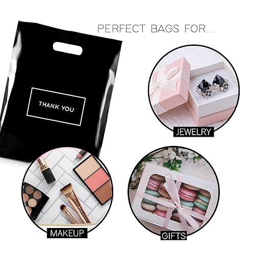Miniatura 3 de Bolsas de plástico troqueladas para compras con logotipo de agradecimiento de 9 x 12 pulgadas con asas paquete de 50 para mercancía regalos ferias