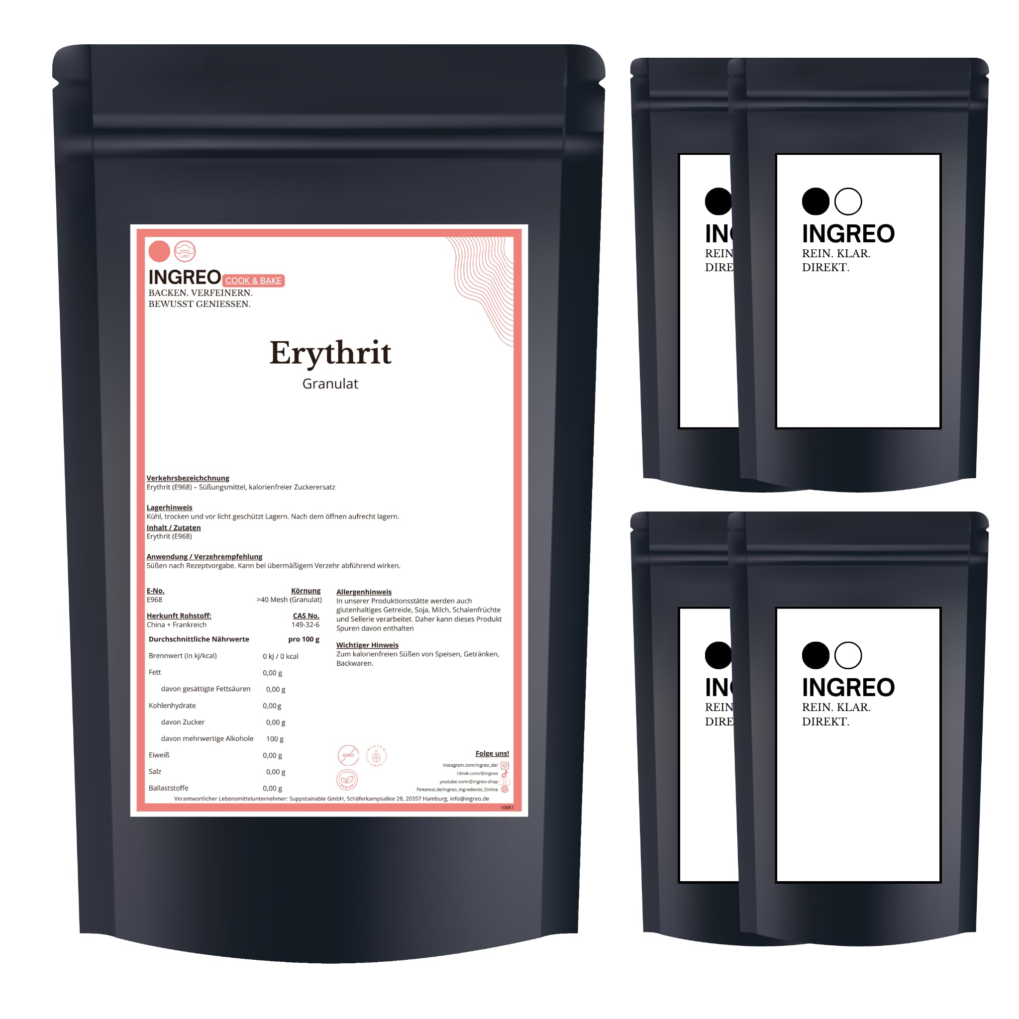 5kg (5x1kg) Erythrit Pulver 100 % natürlicher Zuckerersatz Kalorienfrei, zahnfreundlich, keto-geeignet Ohne Zusätze abgefüllt in Hamburg erythritol Zuckerersatz eritrith zucker eritritol zucker ersatz