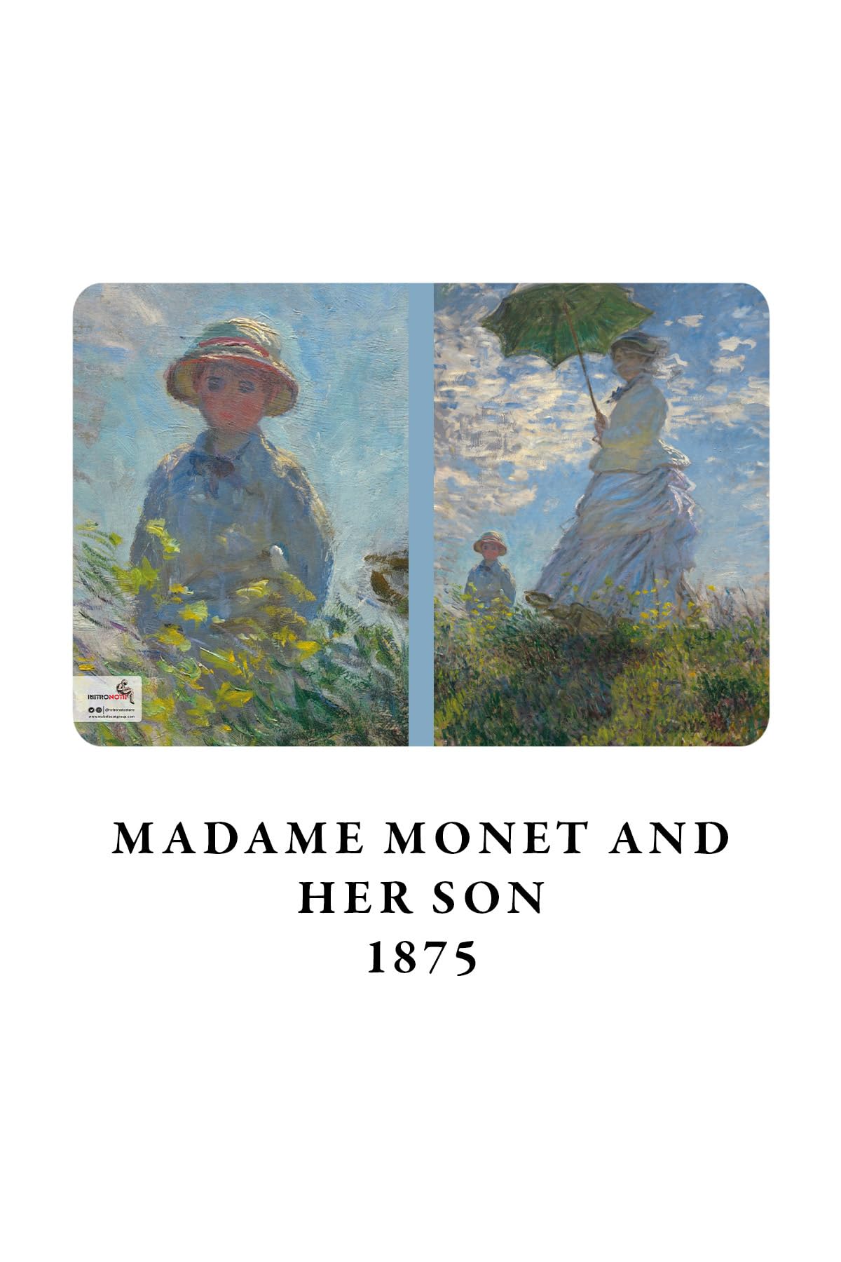 Retronote Seria impresjonizmu - A6, Claude Monet zestaw 4 szt., bez podszewki, łącznie 192 strony, 48 stron każda, szwy druciane, elastyczna okładka, owalna krawędź, tekstura płótna, 60 g, kolor żółty