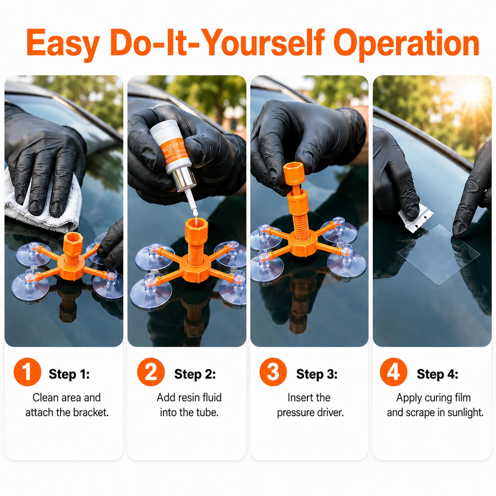 Steinschlag Reparaturset Windschutzscheibe Auto, Glasreparaturset für Autos mit UV Harz, Scheiben Reparatur Kit für Laminierte Frontscheibe, Chips, Kleine Risse, Sternbruch, Bullseye und Spinnennetz
