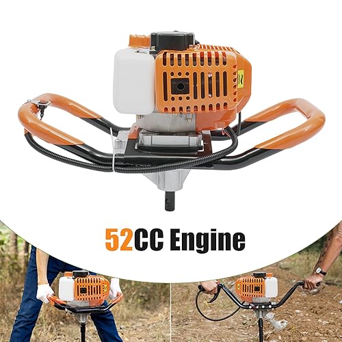 Miniatura 6 de DOONARCES Excavadora de agujeros de poste de 52 cc, barrenadora de tierra a gas de 2 tiempos, barrena de gasolina resistente, excavadora de agujeros